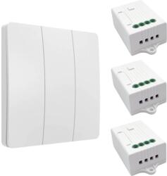 HomeVast Kit intrerupator cinetic, RF433, 3 canale, alb + 3 receivere inteligente, cu protocol WiFi+RF, compatibil Tuya/Smart life, on/off - Model ES-KS03 + 3 (ES-KS03-3xES-WFS06)
