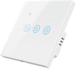 HomeVast Intrerupator inteligent cu contact tactil, HomeVast®, cu protocol WiFi, compatibil Tuya/Smart life, cu sau fara nul, 3 canale, alb (DS-101JL-3-W-O)