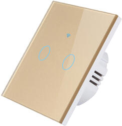HomeVast Intrerupator inteligent cu contact tactil, cu protocol WiFi+RF, compatibil Tuya/Smart life, fara nul, 2 canale, auriu - Model SM-WIFI602-G (SM-WIFI602-G)