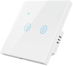 HomeVast Intrerupator inteligent cu contact tactil, HomeVast®, cu protocol WiFi, compatibil Tuya/Smart life, cu sau fara nul, 2 canale, alb (DS-101JL-2-W-O)