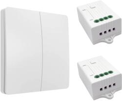 HomeVast Kit intrerupator cinetic, RF433, 2 canale, alb + 2 receivere inteligente, cu protocol WiFi+RF, compatibil Tuya/Smart life, on/off - Model ES-KS02 + 2 (ES-KS02-2xES-WFS06)