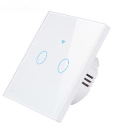 HomeVast Intrerupator inteligent cu contact tactil, cu protocol WiFi+RF, compatibil Tuya/Smart life, fara nul, 2 canale, alb - Model SM-WIFI602-W (SM-WIFI602-W)