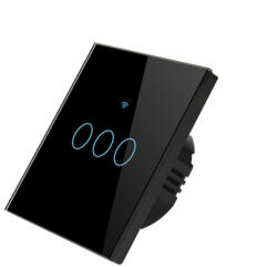 HomeVast Intrerupator inteligent cu contact tactil, cu protocol WiFi+RF, compatibil Tuya/Smart life, fara nul, 3 canale, negru - Model SM-WIFI603-B (SM-WIFI603-B)