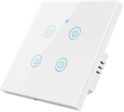 HomeVast Intrerupator inteligent cu contact tactil, HomeVast®, cu protocol WiFi, compatibil Tuya/Smart life, cu sau fara nul, 4 canale, alb (DS-101JL-4-W-O)