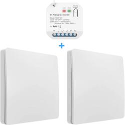 HomeVast Kit 2 x intrerupator cinetic, RF433, 1 canal, alb + 1 receiver inteligent, 2 canale, cu protocol WiFi+RF, compatibil Tuya/Smart life, on/off - Model 2 (2xES-KS01-ES-WFS07)
