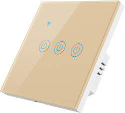 HomeVast Intrerupator inteligent cu contact tactil, HomeVast®, cu protocol WiFi, compatibil Tuya/Smart life, cu sau fara nul, 3 canale, auriu (DS-101JL-3-G-O)
