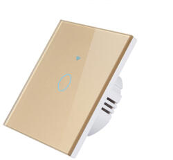 HomeVast Intrerupator inteligent cu contact tactil, cu protocol WiFi+RF, compatibil Tuya/Smart life, fara nul, 1 canal, auriu - Model SM-WIFI601-G (SM-WIFI601-G)