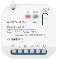 HomeVast Receiver inteligent, cu protocol WiFi+RF, compatibil Tuya/Smart life, 2 canale, on/off, pentru intrerupatoare cinetice - Model ES-WFS07 (ES-WFS07)