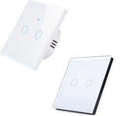 HomeVast Set HomeVast®, format din intrerupator inteligent, cu protocol WiFi+RF, compatibil Tuya/Smart life, cu contact tactil, fara nul, 2 canale, alb - Model (SM-WIFI602-W-SM-R602-W)
