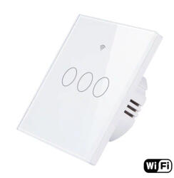 HomeVast Intrerupator inteligent cu contact tactil, cu protocol WiFi+RF, compatibil Tuya/Smart life, fara nul, 3 canale, alb - Model SM-WIFI603-W (SM-WIFI603-W)