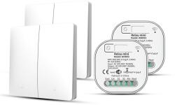 HomeVast Kit HomeVast®, format din 2 intrerupatoare cinetice, RF, 2 canale, alb + 2 receivere inteligente, WiFi+RF, compatibil Tuya/Smart life, on/off (WHD03222P)