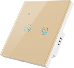 HomeVast Intrerupator inteligent cu contact tactil, HomeVast®, cu protocol WiFi, compatibil Tuya/Smart life, cu sau fara nul, 2 canale, auriu (DS-101JL-2-G-O)