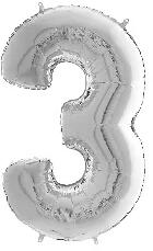  Héliumos fólia lufi, 3-as szám, 65 cm, ezüst (02992) - kreativkid
