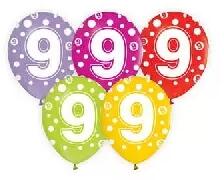 Godan Godan: Színes, pöttyös számos lufi 5 darabos szett - 9 (GZ-CYF9)