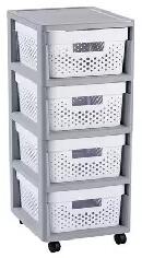 Keter Curver: Fiókos tároló, újrahasznosított műanyag, 4x11 l, CURVER "Infinity", szürke/fehér (231556)