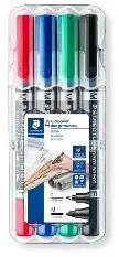 STAEDTLER Staedtler: Alkoholos marker készlet, 0, 6/1, 5 mm, kúpos, kétvégű, STAEDTLER "Lumocolor® duo 348", 4 különböző szín (348 WP4)
