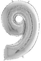  Héliumos fólia lufi, 9-es szám, 65 cm, ezüst (03027) - kreativkid
