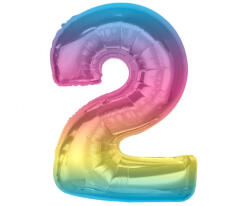  Színes 2-es Rainbow szám fólia lufi 92 cm (MLG195378) - nasivegyi