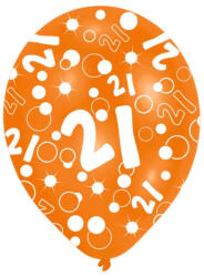 Happy Birthday 21 Orange léggömb, lufi 6 db-os 11 inch (27, 5cm) (DPA9908417) - nasivegyi
