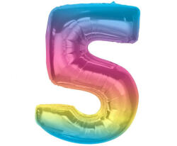  Színes 5-ös Rainbow szám fólia lufi 92 cm (MLG195408) - nasivegyi