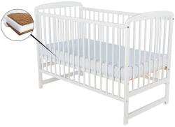 BabyNeeds - Patut din lemn Ola 120X60 cm, Din lemn de pin, Stabil si rezistent, Inaltime saltea reglabila pe 3 nivele, Laterala cu 3 bete detasabile, EN716-1, EN716-2, Alb + Saltea 12 cm (BOOLA12CM01AL)