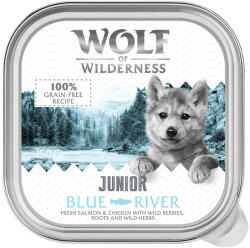 Wolf of Wilderness 24x150g Wolf of Wilderness Junior Blue River - csirke & lazac gabonamentes nedves kutyaeledel