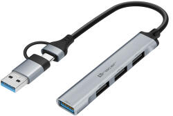 Tracer A-4, 1 x USB 3.0, 3 x USB 2.0, USB C -USB A adapter, Ezüst-Fekete, USB Hub (TRAPOD47499)