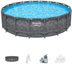 Bestway kerek medence, APX365 Winterproof Frame, Homokszűrő rendszer, Létrával és ponyvával, Fémkeret, Szürke márványhatású, 549x132 cm