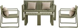 Kring Fakkan kerti szett, dohányzóasztal 90x45x36, 5 cm, 2 szék 61, 5x63x70 cm, kanapé 61, 5x120, 5x70 cm, zöld színű, 4 vízálló párnával