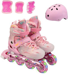 Action Pastel Pink Unicorn Görkorcsolya szett, sisakkal, könyök/térd védő és hordtáskával, állítható, S méret (31-34), rózsaszín (SRTV0473.1)