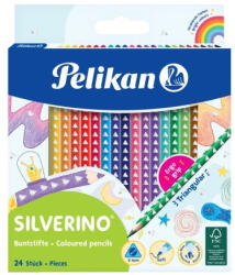 Pelikan Creioane colorate Pelikan Silverino lacuite, set 24 culori, sectiune triunghiulara (700665)