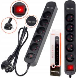 Virone Hosszabbító túlfeszültségvédő szalag +usb 1, 5m kábel Megvilágított Kapcsoló (PS-1/B/1,5M)