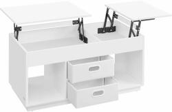 VASAGLE Dohányzóasztal, felemelhető asztallapos dohányzóasztal 2 fiókkal és rejtett rekesszel, 50x100x48 cm fehér (LCT210W01V1)