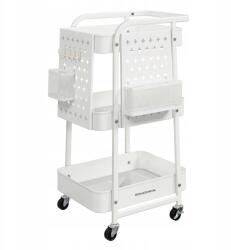 Songmics Mobil fém konyhai kocsi, fehér, gurulós, acél, 3 polc, 2 tábla (LRC037W01)