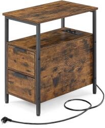 VASAGLE Oldalasztal, éjjeliszekrény beépített elosztóval barna és fekete színben (LET325B01) - pepita