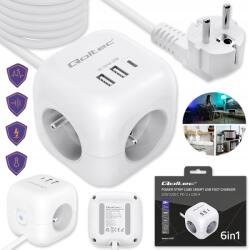 Qoltec Tápegység hosszabbító kocka 6in1 3x Ac 2x Usb 1x Usb-c Pd 20W 2m (52547)