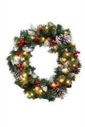  HOME KMK45LED LED-es műkoszorú, 45 cm, 35 db melegfehér LED, 8 programos, időzítés, 2D tűlevél, elemes tápellátás, beltéri kivitel (KMK45LED)