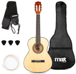 Max Music SoloArt Junior 3/4 Klasszikus gitár (tartalék nylon húr, hangoló, hordtáska, pengető) - Natúr