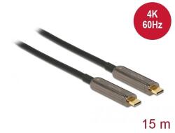 Delock USB-C -> USB-C M/M aktív video kábel 15m fekete optikai, 4K 60Hz (84104) (84104)
