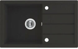 Laveo RINA csepptálcás szemcsés fekete mosogató, automata dugókiemelős, helytakarékos szifonnal (SRP_711T) - watermarkt