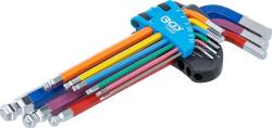 BGS technic Derékszögű kulcs készlet | több színű | belső hatszögletű, belső hatszögletű gömbfejes 1, 5 - 10 mm | 9 darabos - BGS 74452 (BGS 74452)