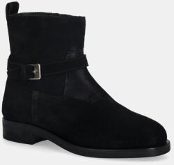 Tommy Hilfiger velúr bokacsizma TH BUCKLE RIDING SUEDE BOOTIE fekete, lapos talpú, FW0FW09047 - fekete Női 40