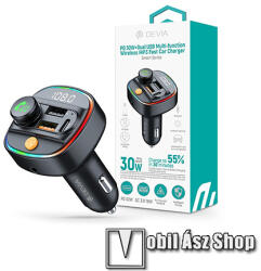 DEVIA SMART bluetooth FM transmitter, Kihangosító és autós töltő, 2x USB és 1x Type-C aljzat, 30W, PD, QC gyorstöltés, Felvevő és média gombok, Világítás, AUX, Fekete