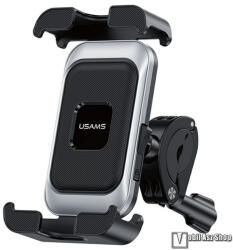 USAMS biciklis, kerékpáros, motoros telefontartó konzol, 360°-ban forgatható, Szilikon csúszásgátló, 22-35 mm átmérőjű kormányra alkalmas, 4.7-7.2"-os készülékekhez, ZJ082, Fekete