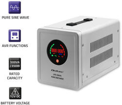Qoltec Szünetmentes tápegység (UPS) és inverter, FŰTÉSHEZ is. 500 VA, 12/230 V, állandó fázis. Tiszta szinusz. 50716 (50716)
