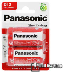 Panasonic Elem (Red Zinc D/góliát, 1.5V, cink-mangán tartós) 2db / csomag (R20RZ-2BP)