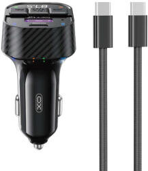 XO Bluetooth FM transmitter, 1xUSB 1xType-C csatlakozó / Type-C - Type-C kábellel, PD, 3A / 30W, BT5.3, fekete, XO-BCC17