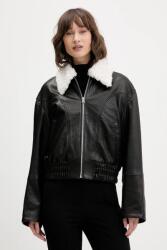 HUGO bőrdzseki fekete, átmeneti, oversize, 50547184 - fekete S