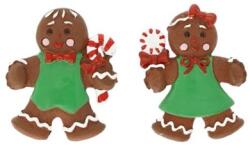  Dekoráció mézeskalács fiú, lány, cukorkával, öntapadós poly 4, 7x0, 9x6, 1 cm barna, zöld 2db/csomag (LR24B-1219)