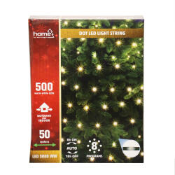 Somogyi Elektronic LED508DWW DOT LED-es fényfüzér, 500 db melegfehér LED, 8 mód, kül- és beltéri, 50 m (LED508DWW) - mentornet